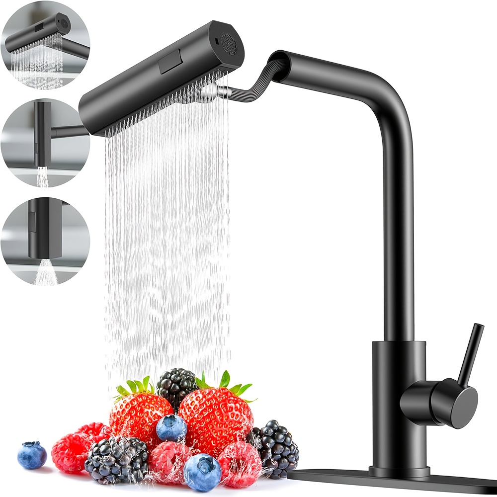 Commercial Kitchen Utensils - 1-delige zwarte keukenkraan met neerklapbare spray,