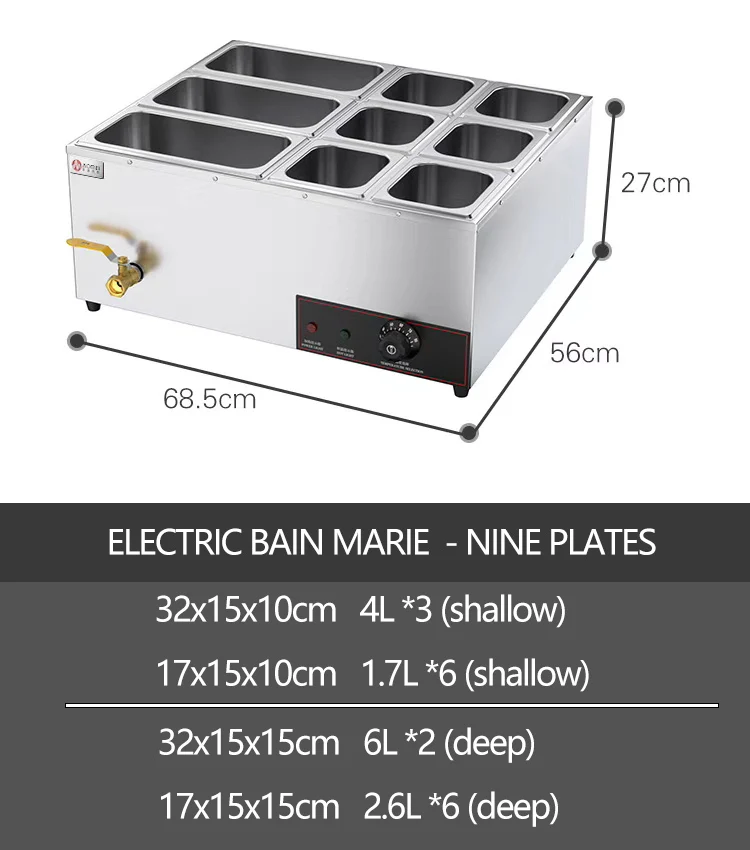 Bain Marie Food Warmer - -Hotel Restaurant Chaffing Dish Buffet Elektrisch