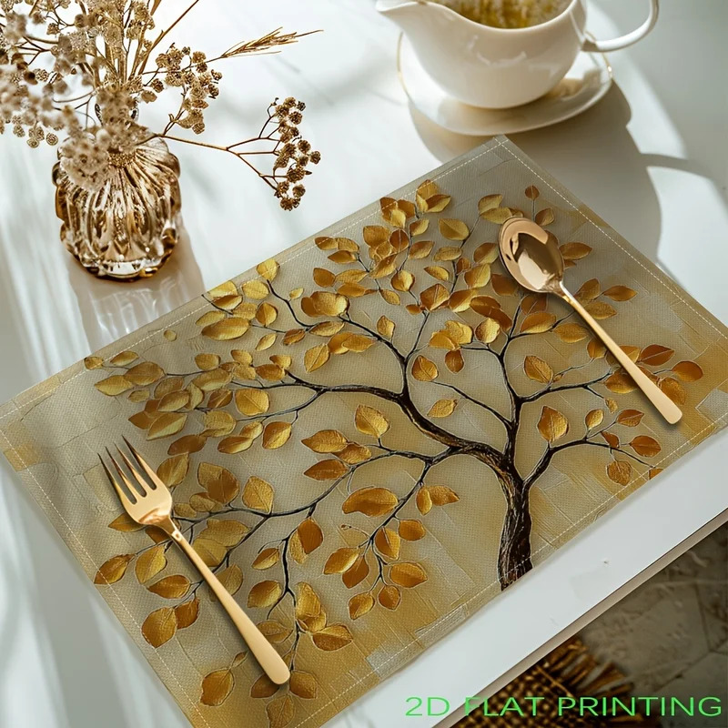 Commercial Kitchen Table - VIKAMA 4-delige placematset met gouden bladeren